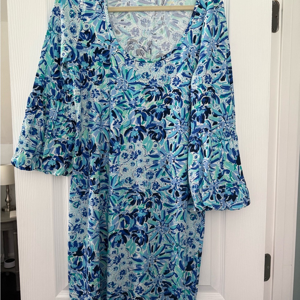 Lilly Pulitzer Aqua and Navy Floral Dress